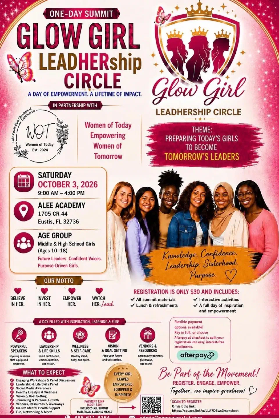 Banner announcing the Glow Girl LeadHERship event.